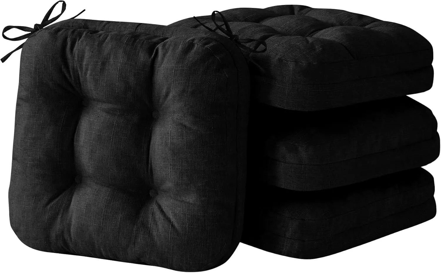 Chair Cushions, Foam Dining Chair Cushions, Tufted Indoor Chair Pads,16.5” x 16.5” x 3.5”, Set of 4, Black