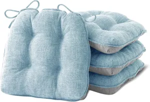 Chair Cushions for Dining Chairs Set of 4, Kitchen Chair Cushions, Chair Pads with Ties and Non Slip Backing, Tufted Memory Foam Seat Cushion 4 Pack, 15.5" x 15.5" x 4", Baby Blue