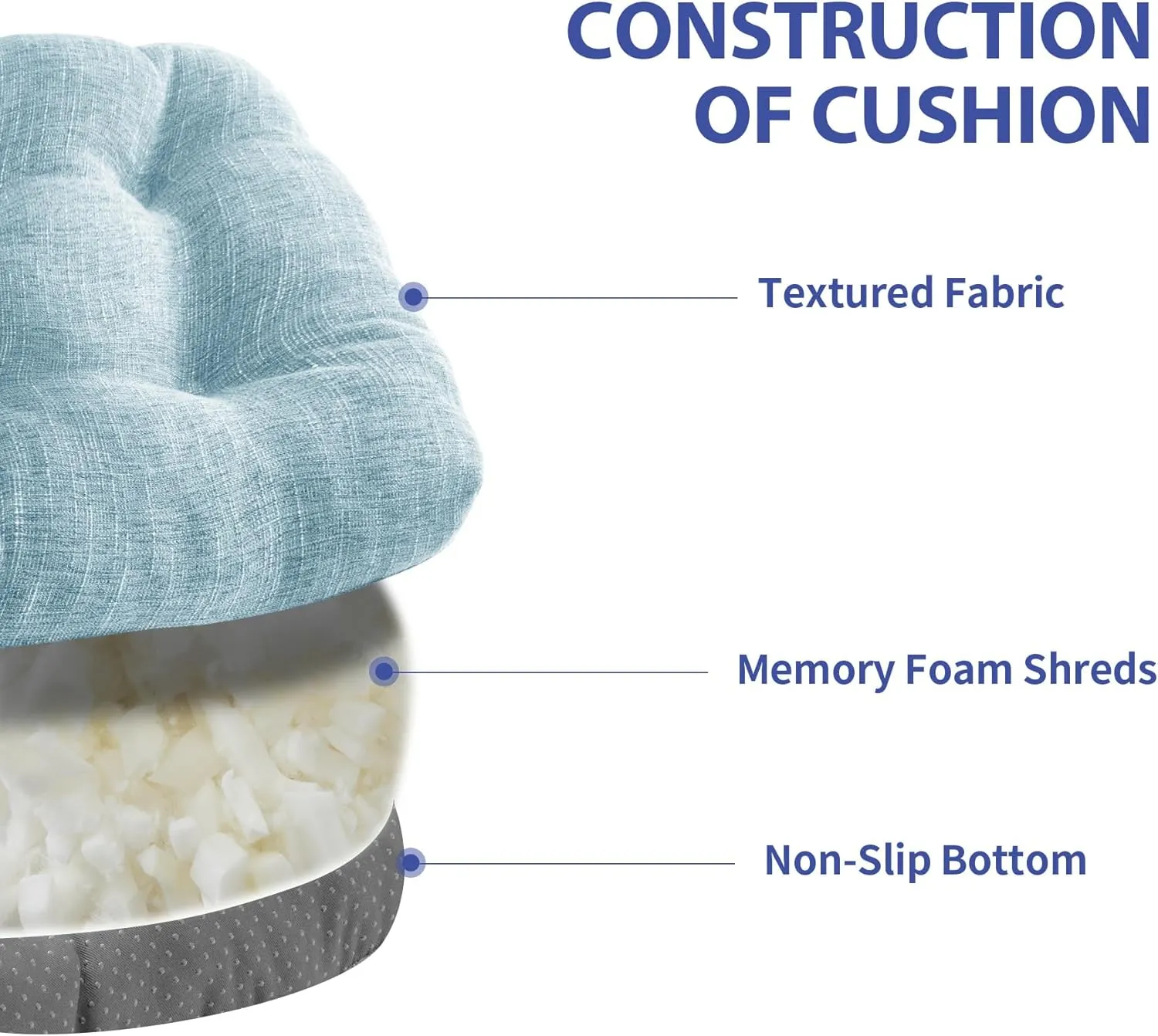 Chair Cushions for Dining Chairs Set of 4, Kitchen Chair Cushions, Chair Pads with Ties and Non Slip Backing, Tufted Memory Foam Seat Cushion 4 Pack, 15.5" x 15.5" x 4", Baby Blue