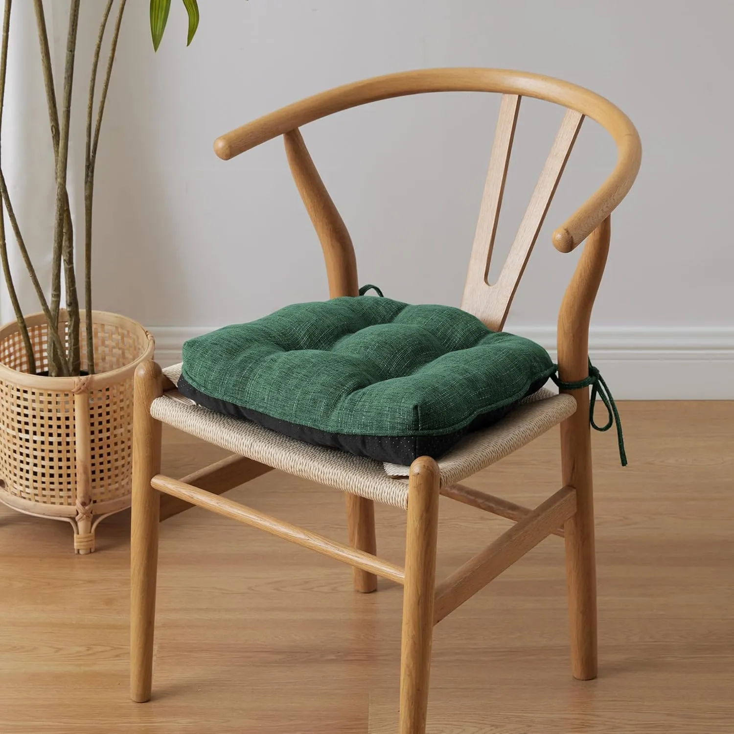 Chair Cushions for Dining Chairs Set of 4, Kitchen Chair Cushions, Chair Pads with Ties and Non Slip Backing, Tufted Memory Foam Seat Cushion 4 Pack, 15.5" x 15.5" x 4", Dark Green