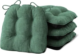Chair Cushions for Dining Chairs Set of 4, Kitchen Chair Cushions, Chair Pads with Ties and Non Slip Backing, Tufted Memory Foam Seat Cushion 4 Pack, 15.5" x 15.5" x 4", Dark Green