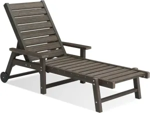 Chaise Lounge Chairs for Outside, HDPE Outdoor Lounge Chairs with Adjustable Backrest, Wheels, Armrest, All Weather Poly Lumber Recliner for Patio, Poolside, Porch (Dark Brown)