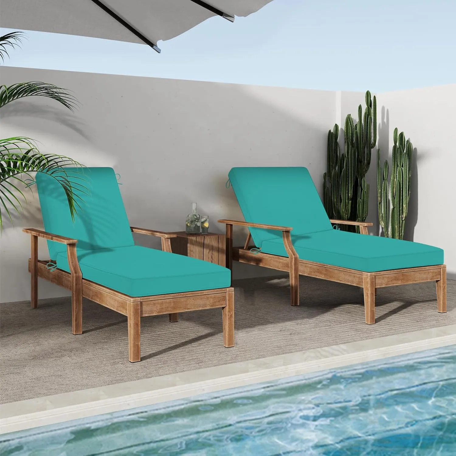 Chaise Lounge Cushions Outdoor, 72"x21"x3" Triple-Waterproof Outdoor Chair Cushions with Removable Cover, 4 Adjustable Ties Lounge Chair Cushions for Outdoor Furniture, Teal
