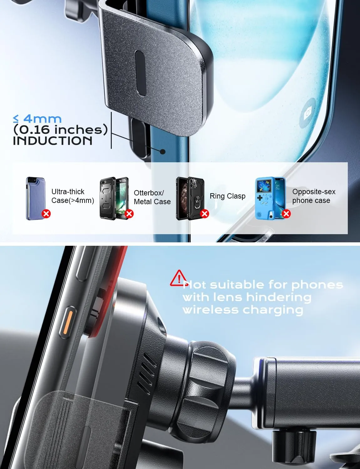CHGeek Wireless Car Charger, 15W Fast Charging Auto Clamping Car Charger Phone Mount Phone Holder fit for iPhone 16 15 14 13 12 Pro Max 11 XR XS, Samsung Galaxy S24 Ultra S23 S22 S21, S20, S10 , Black
