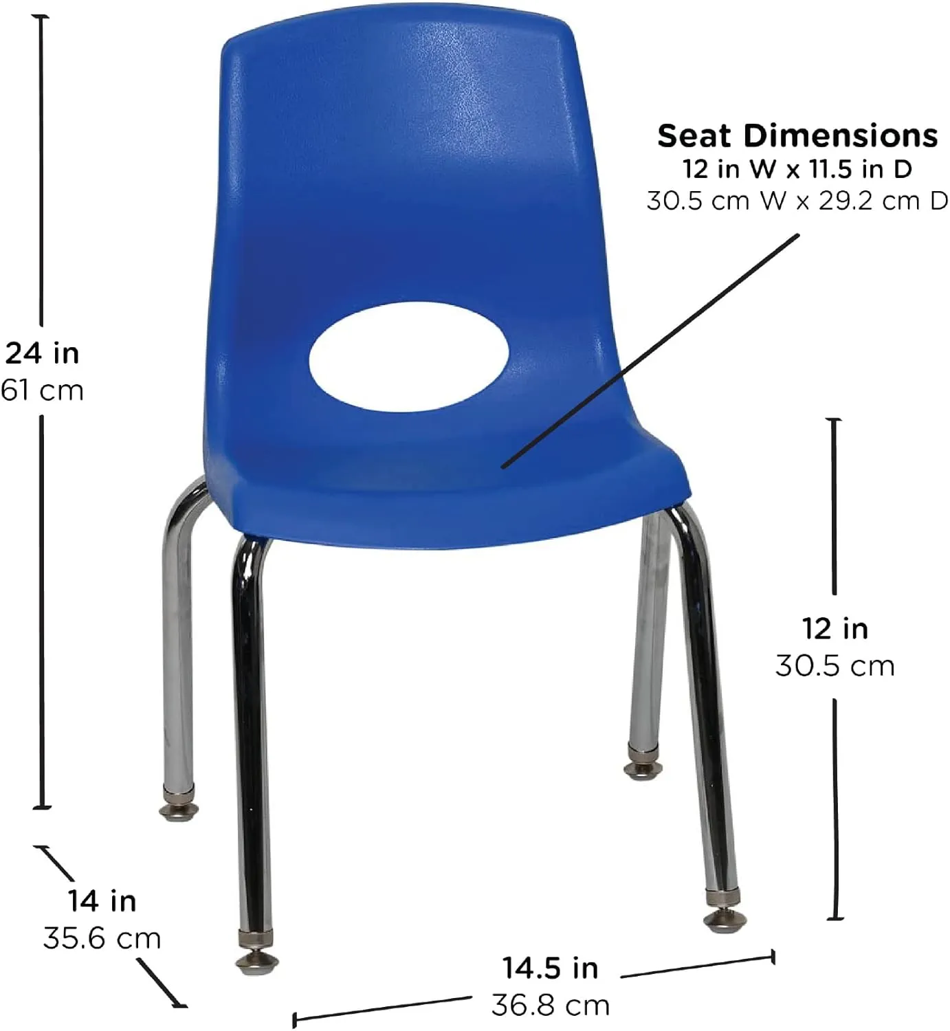Children’s Factory MyPosture Plus 12" Chair, Blue with Chrome Legs, 2 Pack, Stackable Ergonomic Seating Solution for Classrooms and Homeschools