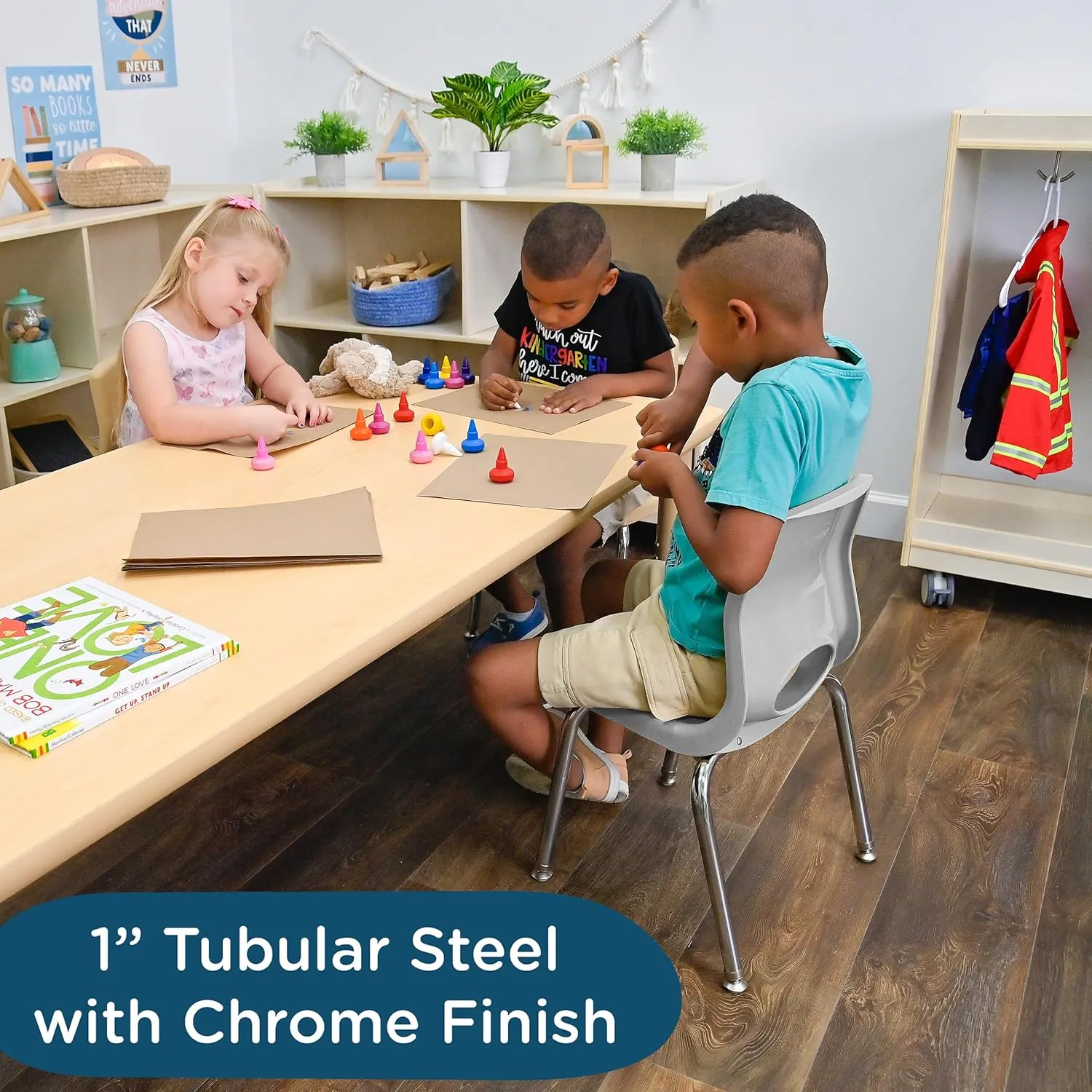 Children’s Factory MyPosture Plus 12" Chair, Gray with Chrome Legs, 2 Pack, Stackable Ergonomic Seating Solution for Classrooms and Homeschools