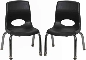 Children’s Factory MyPosture Plus 8" Chair, Black with Chrome Legs, 2 Pack, Stackable Ergonomic Seating Solution for Classrooms and Homeschools