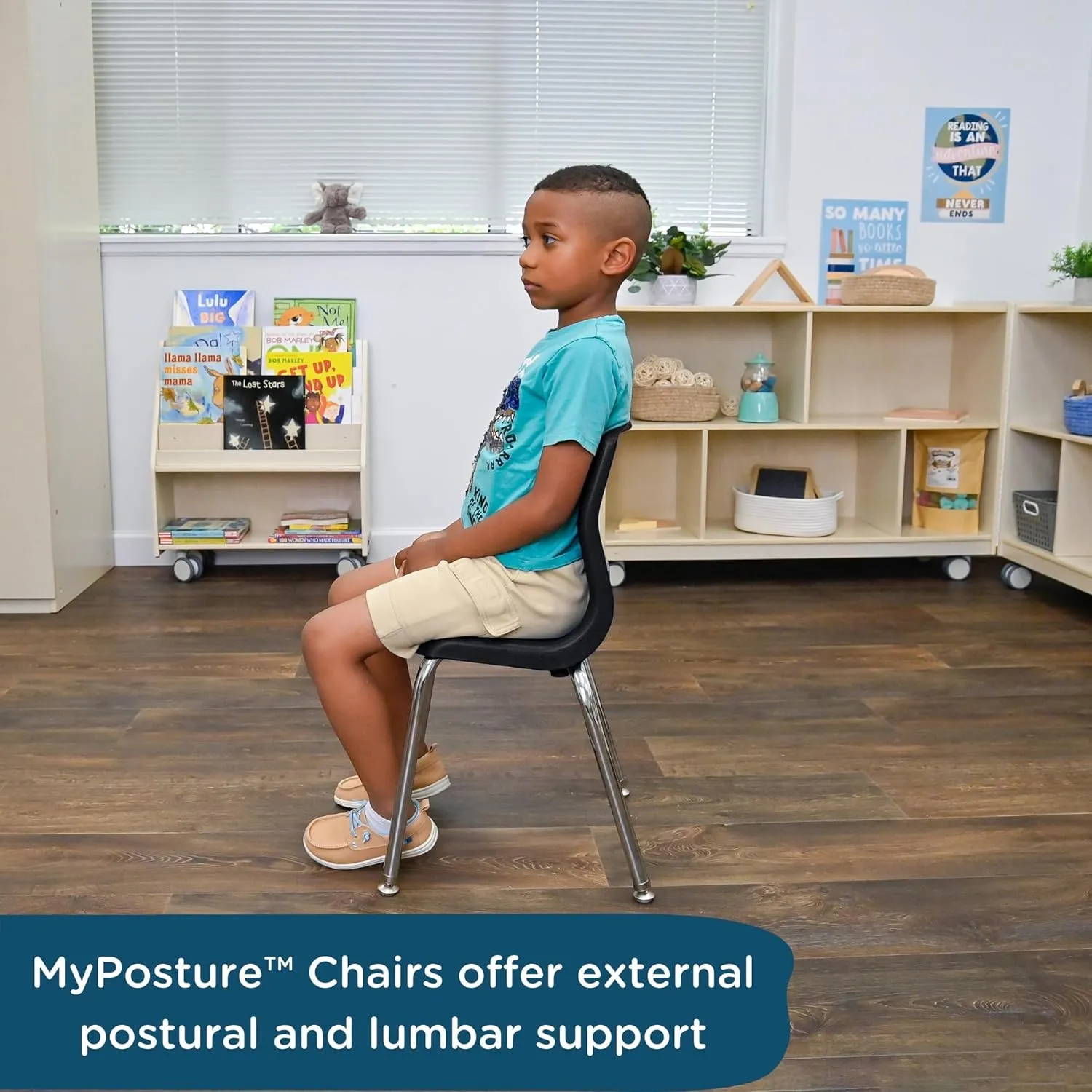 Children’s Factory MyPosture Plus 8" Chair, Black with Chrome Legs, 2 Pack, Stackable Ergonomic Seating Solution for Classrooms and Homeschools