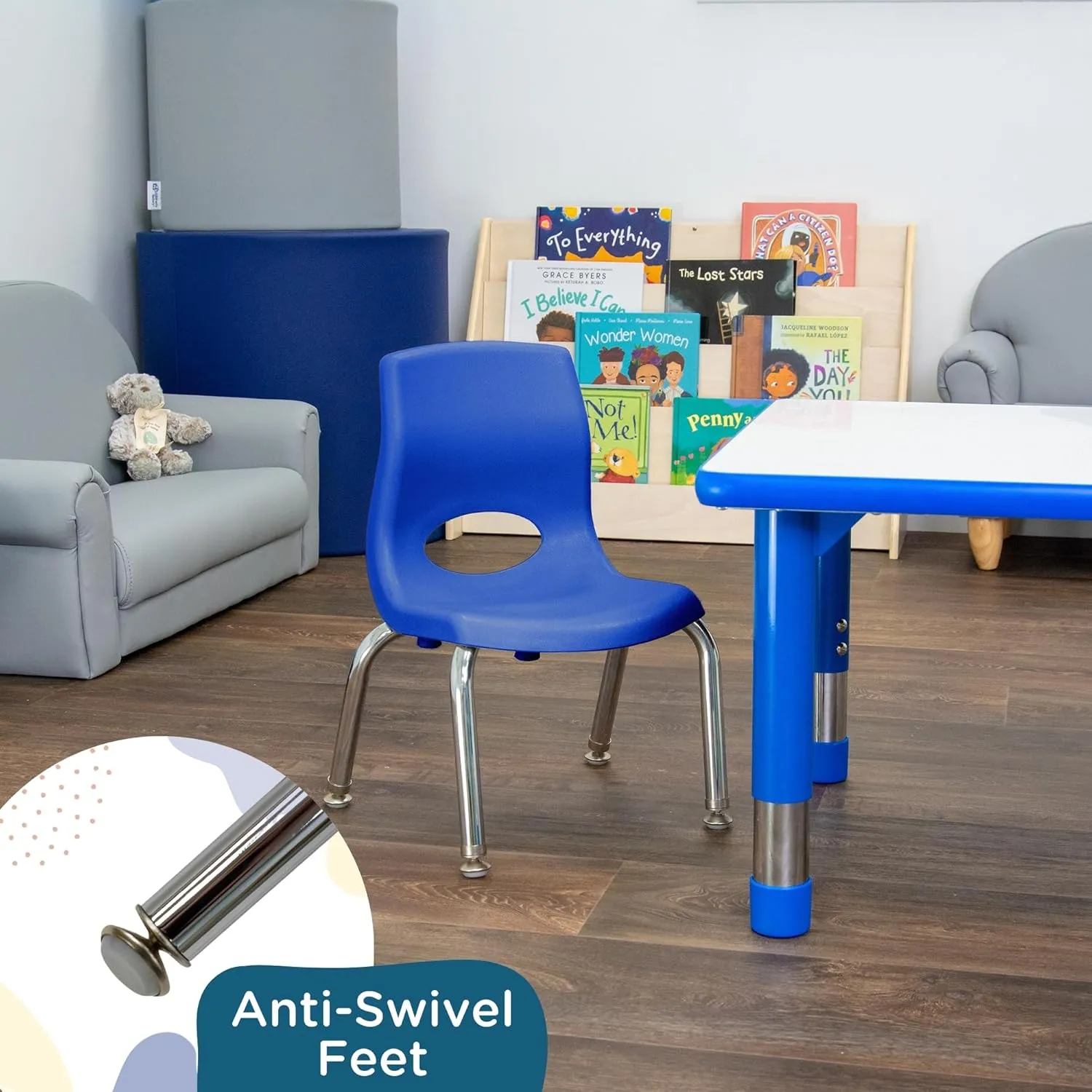 Children’s Factory MyPosture Plus 8" Chair, Blue with Chrome Legs, 2 Pack, Stackable Ergonomic Seating Solution for Classrooms and Homeschools