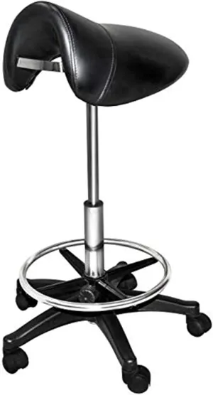 Chromium Professional Saddle Cutting Stool [7008] by PureSana, High Density Foam, Premium Vinyl Material, Adjustable Height and Rotates 360 Degrees, Salon Quality for Beauty Professionals (Black)
