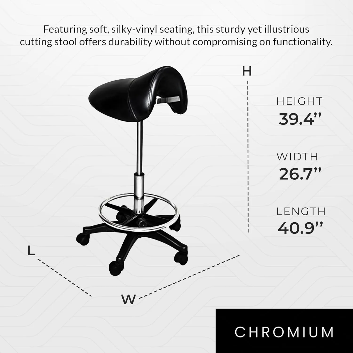 Chromium Professional Saddle Cutting Stool [7008] by PureSana, High Density Foam, Premium Vinyl Material, Adjustable Height and Rotates 360 Degrees, Salon Quality for Beauty Professionals (Black)