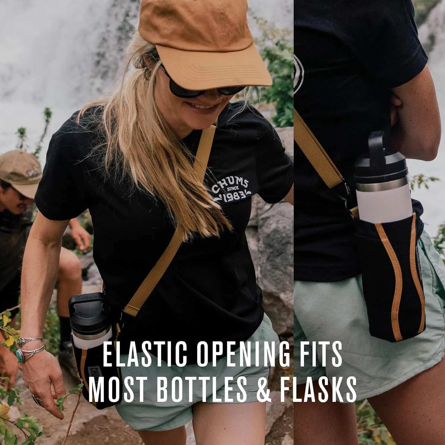 Chums Fjord Bottle Elastic Sling Bag – Adjustable Nylon and Polyester Tactical Tote for Water Bottles and Flasks (Pines)