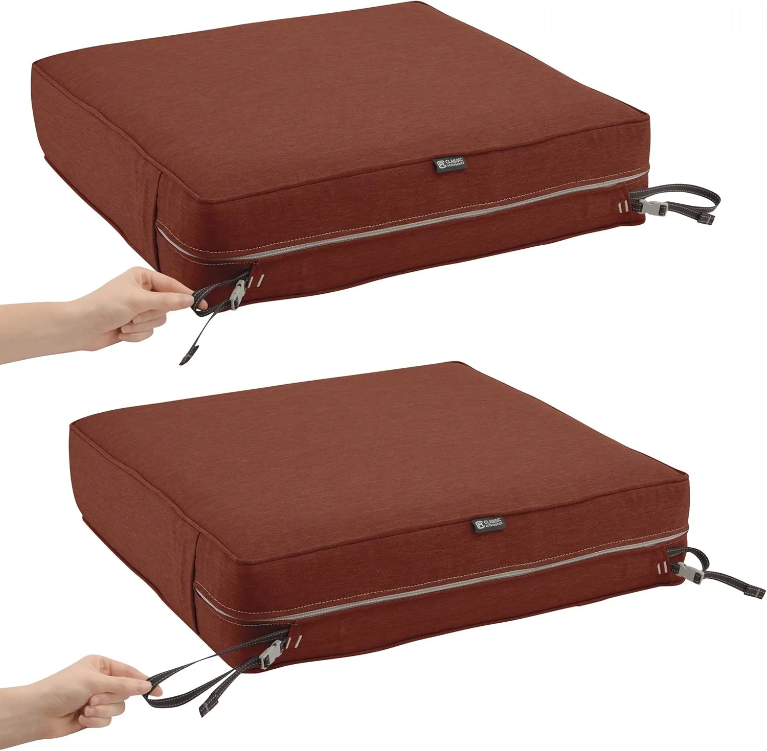 Classic Accessories Montlake FadeSafe Patio Seat Cushion Slip, Heather Henna Cover, 25"W x 27"D x 5"Thick, 4 Sq Ft