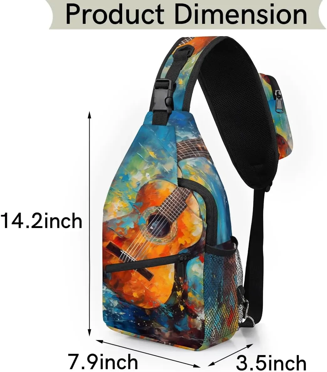 Classic Guitar Print Sling Bag for Women Men, Waterproof Crossbody Sling Backpack Travel Outdoor Sports Chest Bag