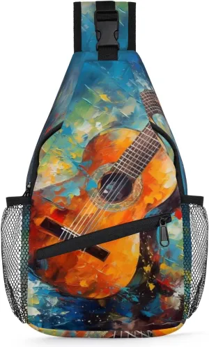 Classic Guitar Print Sling Bag for Women Men, Waterproof Crossbody Sling Backpack Travel Outdoor Sports Chest Bag