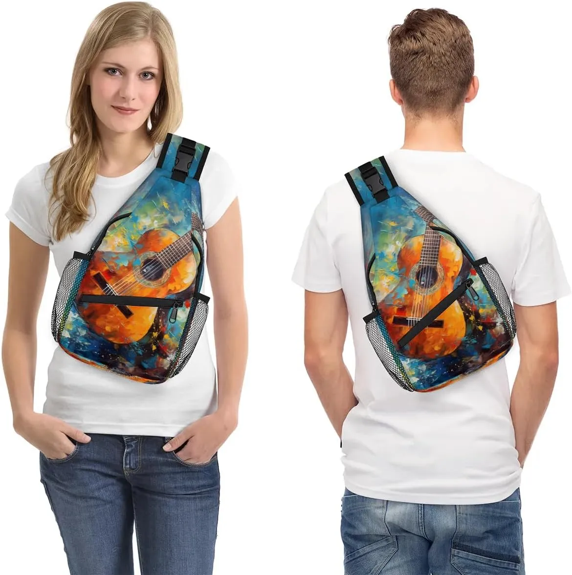 Classic Guitar Print Sling Bag for Women Men, Waterproof Crossbody Sling Backpack Travel Outdoor Sports Chest Bag
