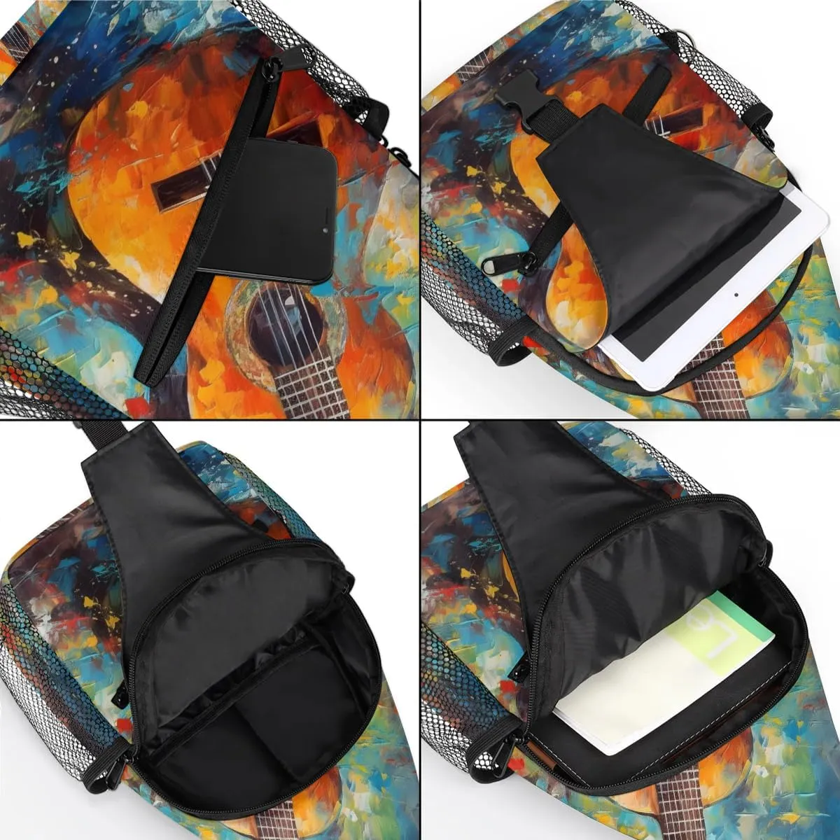 Classic Guitar Print Sling Bag for Women Men, Waterproof Crossbody Sling Backpack Travel Outdoor Sports Chest Bag