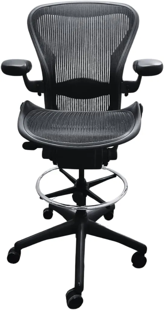 Classic Herman Miller Office Chair Drafting Stool Size B (Medium) - Black/Graphite | Fully Adjustable, Quick Assembly, (Renewed), BA2LDS