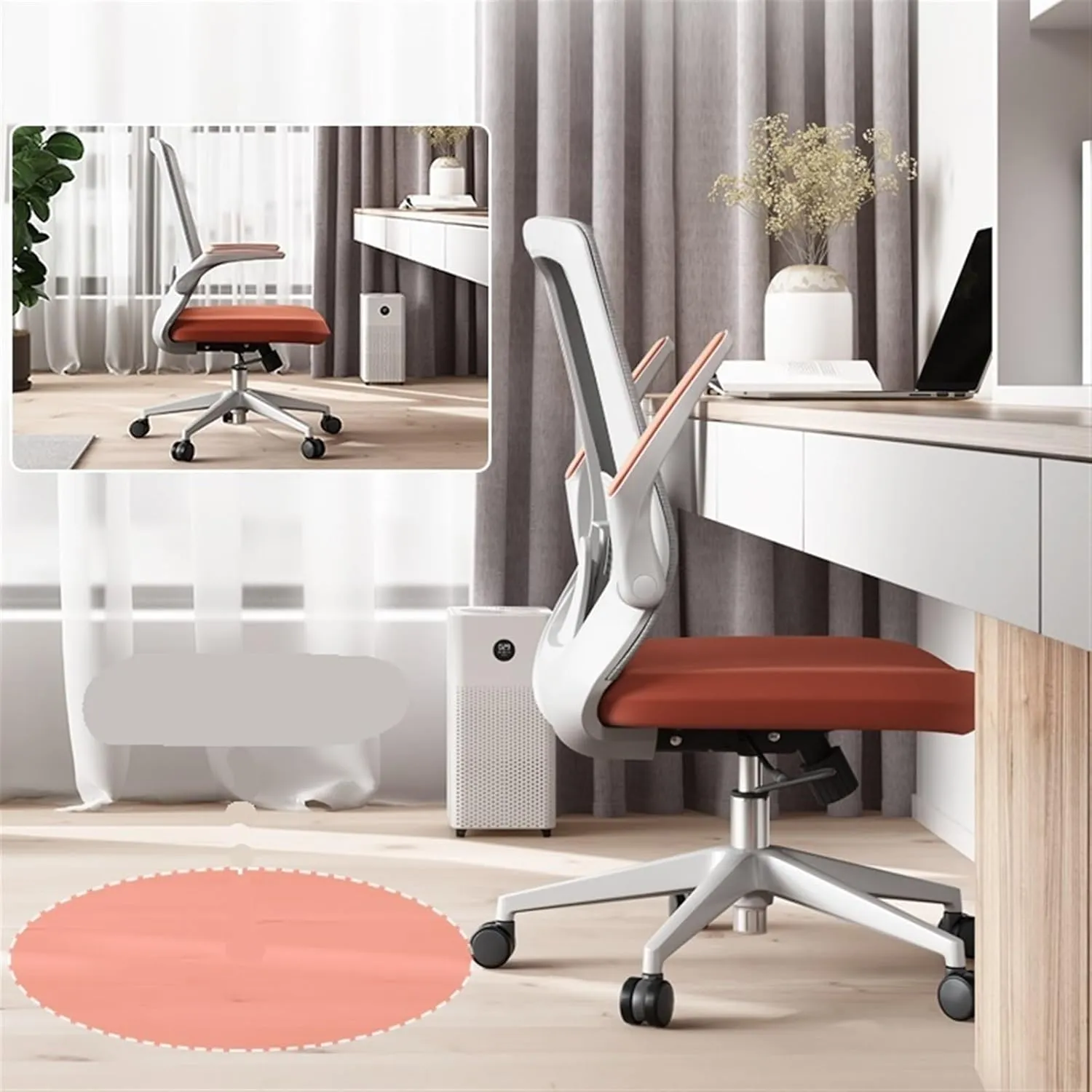 Classic Mesh High Back Computer Chair Home Study Swivel Seat Adjustable Armrests and Ergonomic Design Office Chair Thickened Cushion Desk Chairs Desk Task Chair(Red)