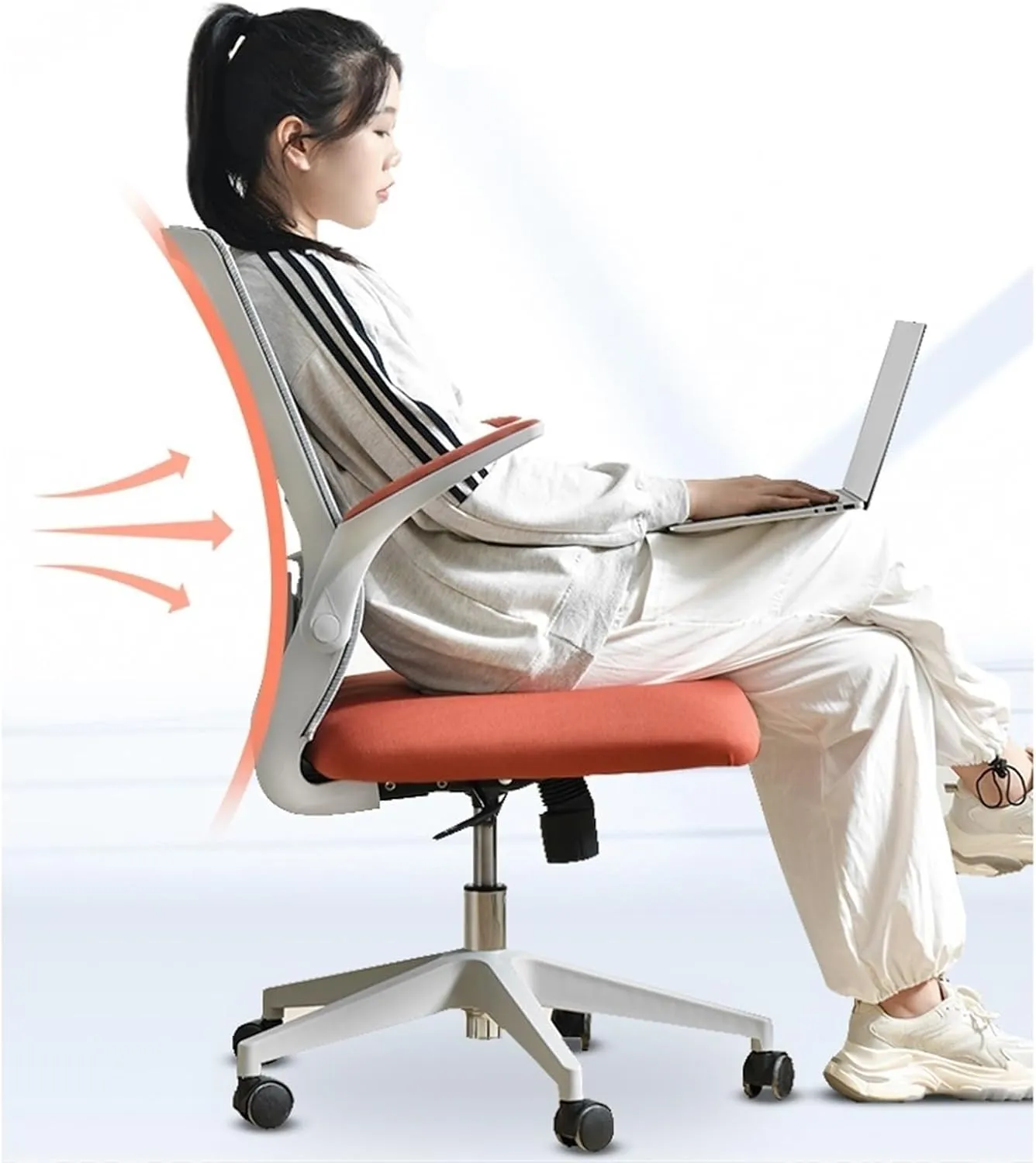 Classic Mesh High Back Computer Chair Home Study Swivel Seat Adjustable Armrests and Ergonomic Design Office Chair Thickened Cushion Desk Chairs Desk Task Chair(Red)