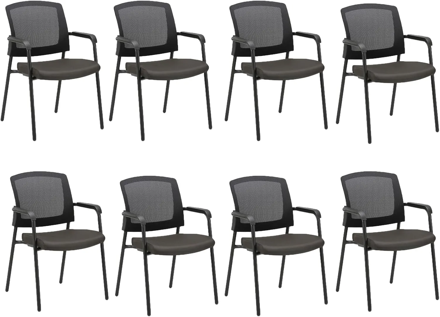 CLATINA Black Stacking Chairs Stackable Waiting Room Chairs with Armrest, Mesh Office Reception Guest Chair for Home Desk Conference Lobby Church Medical Meeting Training Ergonomic, Set of 8