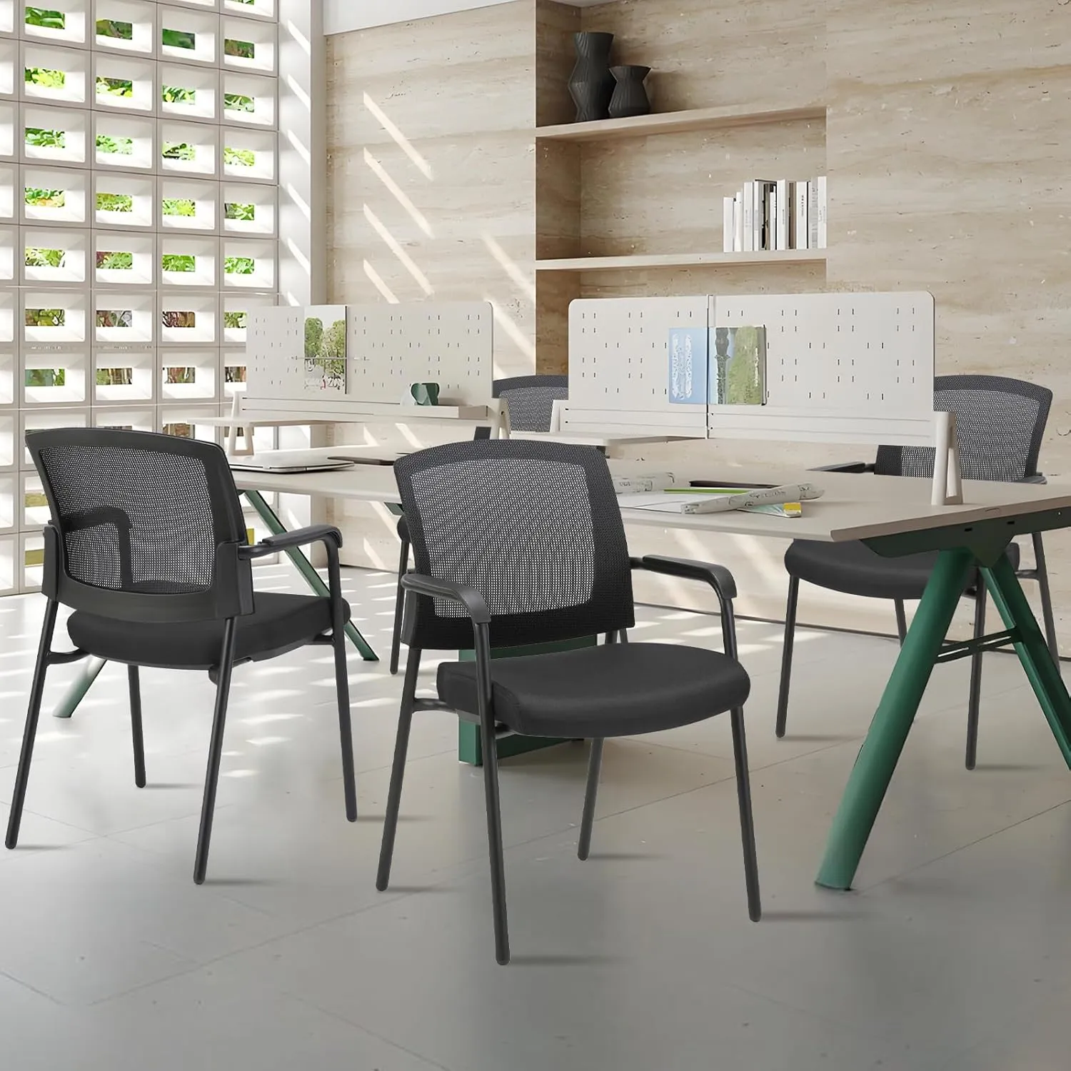 CLATINA Black Stacking Chairs Stackable Waiting Room Chairs with Armrest, Mesh Office Reception Guest Chair for Home Desk Conference Lobby Church Medical Meeting Training Ergonomic, Set of 8