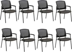 CLATINA Black Stacking Chairs Stackable Waiting Room Chairs with Armrest, Mesh Office Reception Guest Chair for Home Desk Conference Lobby Church Medical Meeting Training Ergonomic, Set of 8