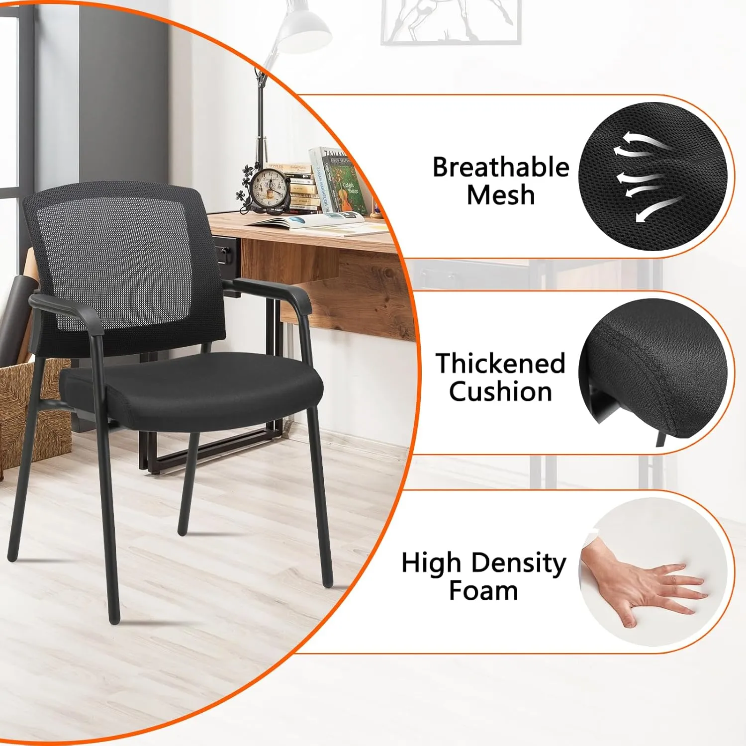 CLATINA Black Stacking Chairs Stackable Waiting Room Chairs with Armrest, Mesh Office Reception Guest Chair for Home Desk Conference Lobby Church Medical Meeting Training Ergonomic, Set of 8