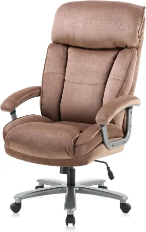 CLATINA Ergonomic Big and Tall Executive Office Chair with Upholstered Swivel 400lbs High Capacity Adjustable Height Thick Padding Headrest and Armrest for Home Office Beige