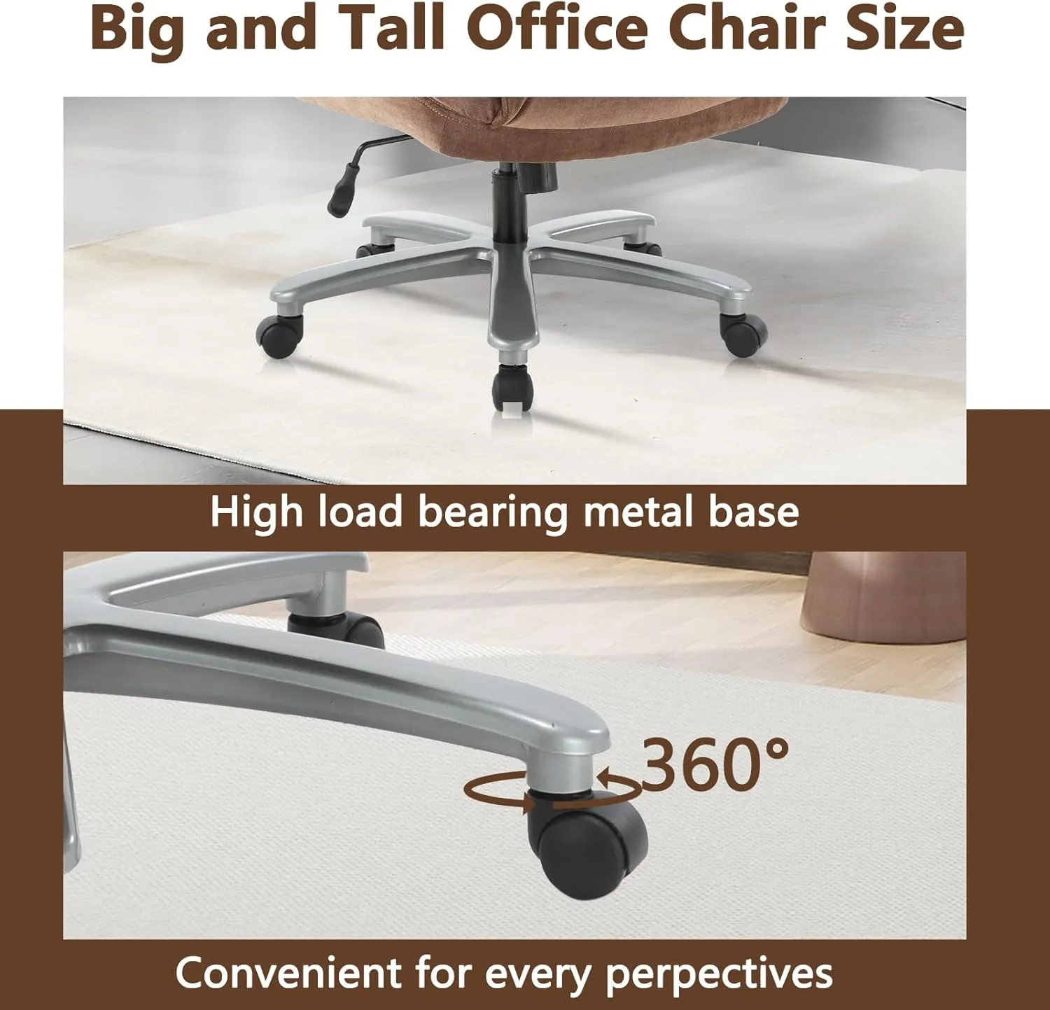 CLATINA Ergonomic Big and Tall Executive Office Chair with Upholstered Swivel 400lbs High Capacity Adjustable Height Thick Padding Headrest and Armrest for Home Office Beige