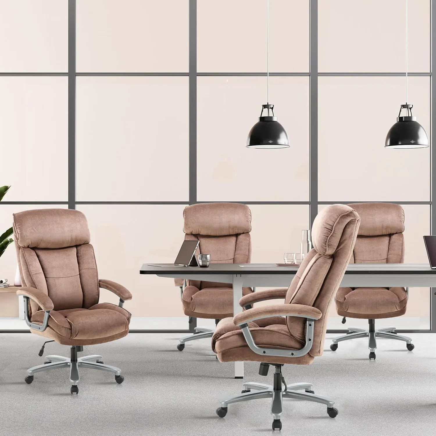CLATINA Ergonomic Big and Tall Executive Office Chair with Upholstered Swivel 400lbs High Capacity Adjustable Height Thick Padding Headrest and Armrest for Home Office Beige