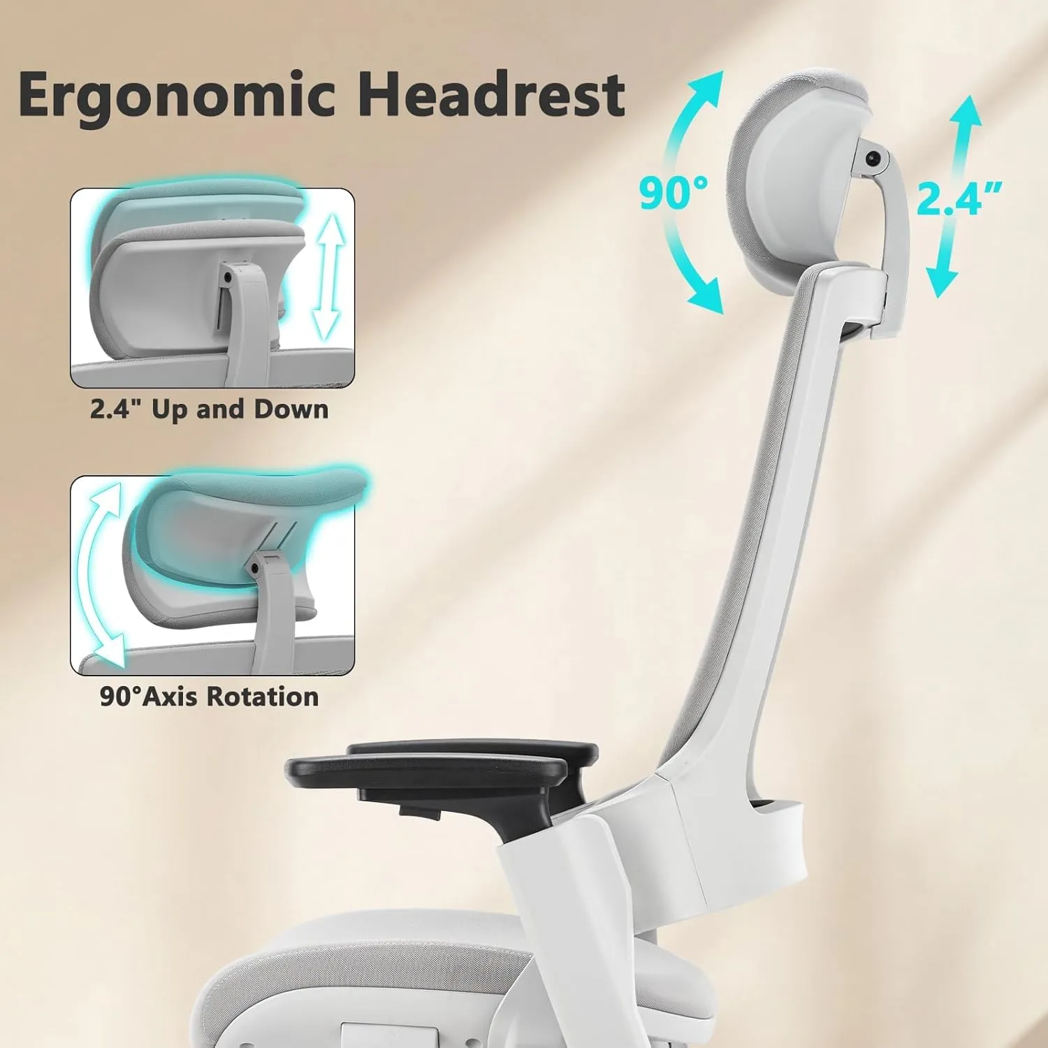 CLATINA Ergonomic High Swivel Executive Chair with Adjustable Height Head 3D Arm Rest Lumbar Support and Upholstered Back for Home Office Studio, Gray Mesh, 2 Pack