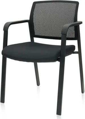 CLATINA Guest Reception Stacking No Wheels Desk Chair, Mesh Back Waiting Room Chairs with Arm Upholstered Fabric Seat and Ergonomic Lumbar Support for Office Conference School Church, Black (1 Pack)