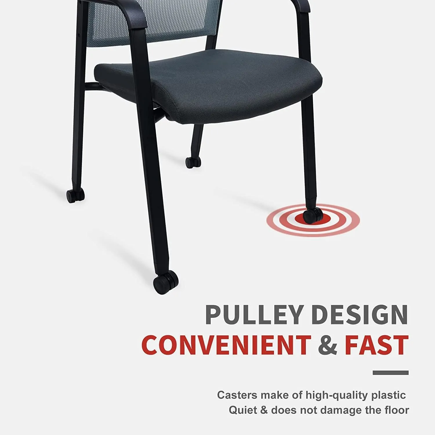 CLATINA Rolling Conference Room Chairs Set of 8, Stackable Office Guest Reception Chair with Armrests and Wheels, Mesh Back Waiting Room Stools for Office, School, Lobby, Church, Grey