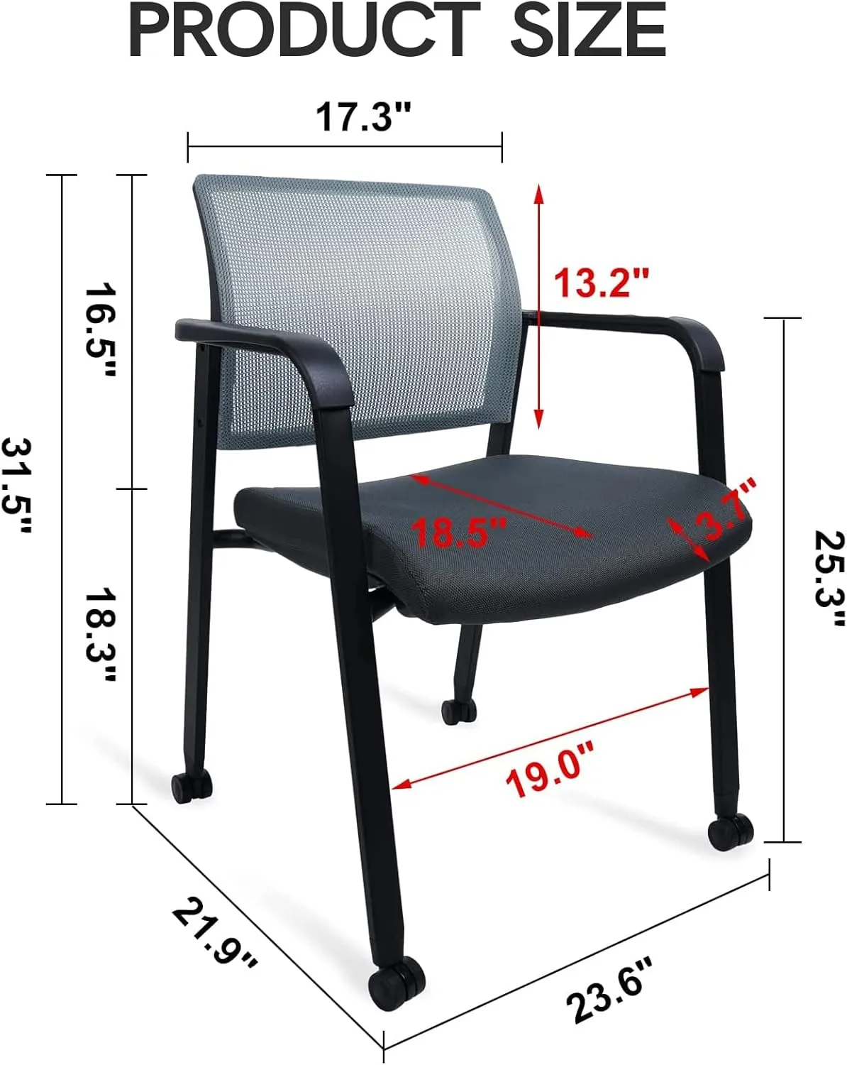 CLATINA Rolling Conference Room Chairs Set of 8, Stackable Office Guest Reception Chair with Armrests and Wheels, Mesh Back Waiting Room Stools for Office, School, Lobby, Church, Grey