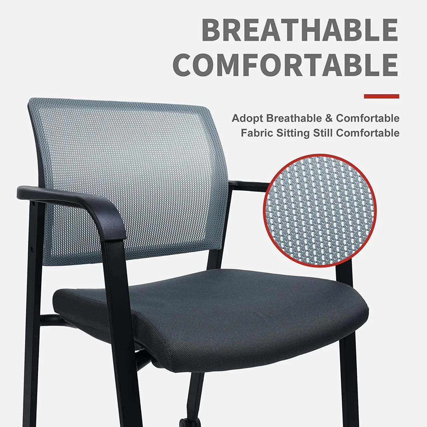 CLATINA Rolling Conference Room Chairs Set of 8, Stackable Office Guest Reception Chair with Armrests and Wheels, Mesh Back Waiting Room Stools for Office, School, Lobby, Church, Grey