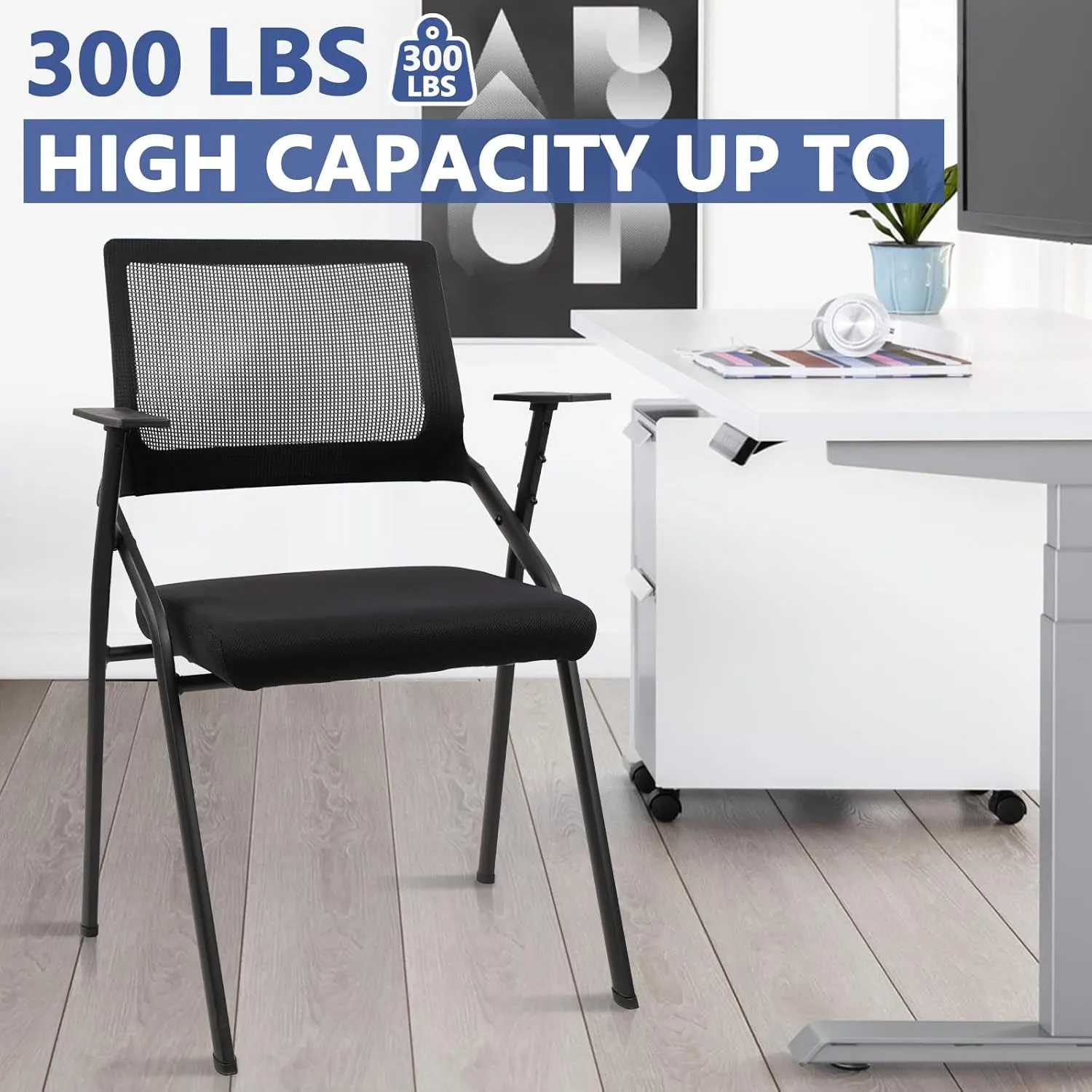 CLATINA Stackable & Foldable Office Chairs with Ergonomic Lumbar Support and Thickened Seat Cushion, Folding Mesh Fabric Reception Guest Chair for School Church Conference Waiting Room Black (8pk)