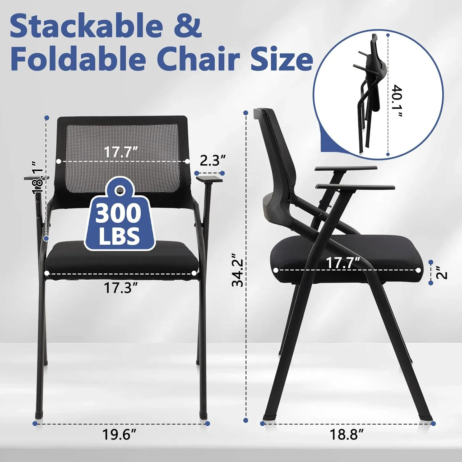 CLATINA Stackable & Foldable Office Chairs with Ergonomic Lumbar Support and Thickened Seat Cushion, Folding Mesh Fabric Reception Guest Chair for School Church Conference Waiting Room Black (8pk)