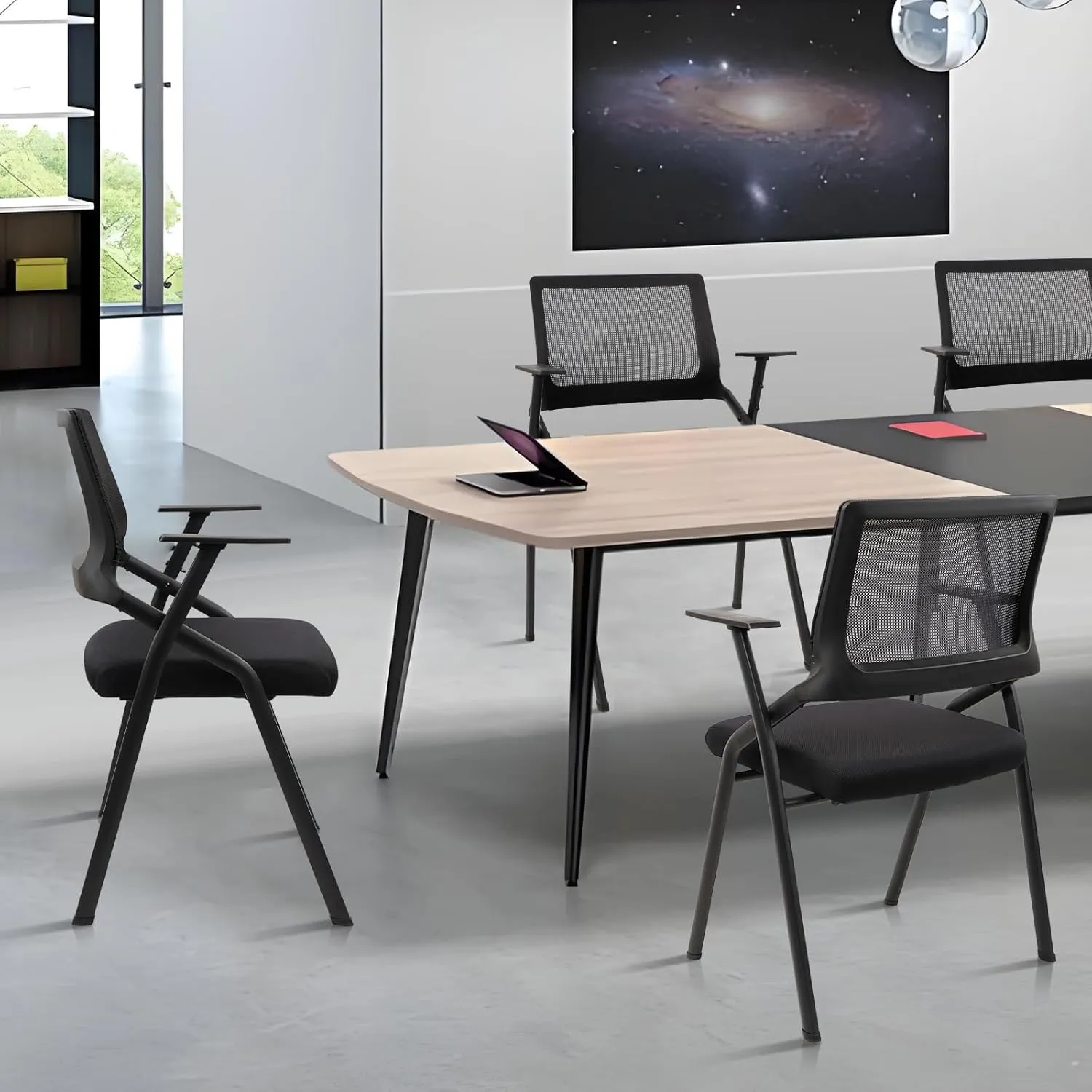 CLATINA Stackable & Foldable Office Chairs with Ergonomic Lumbar Support and Thickened Seat Cushion, Folding Mesh Fabric Reception Guest Chair for School Church Conference Waiting Room Black (8pk)