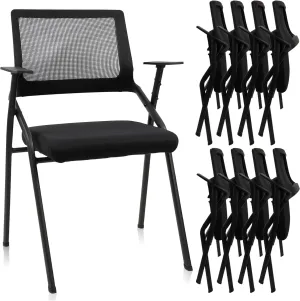 CLATINA Stackable & Foldable Office Chairs with Ergonomic Lumbar Support and Thickened Seat Cushion, Folding Mesh Fabric Reception Guest Chair for School Church Conference Waiting Room Black (8pk)