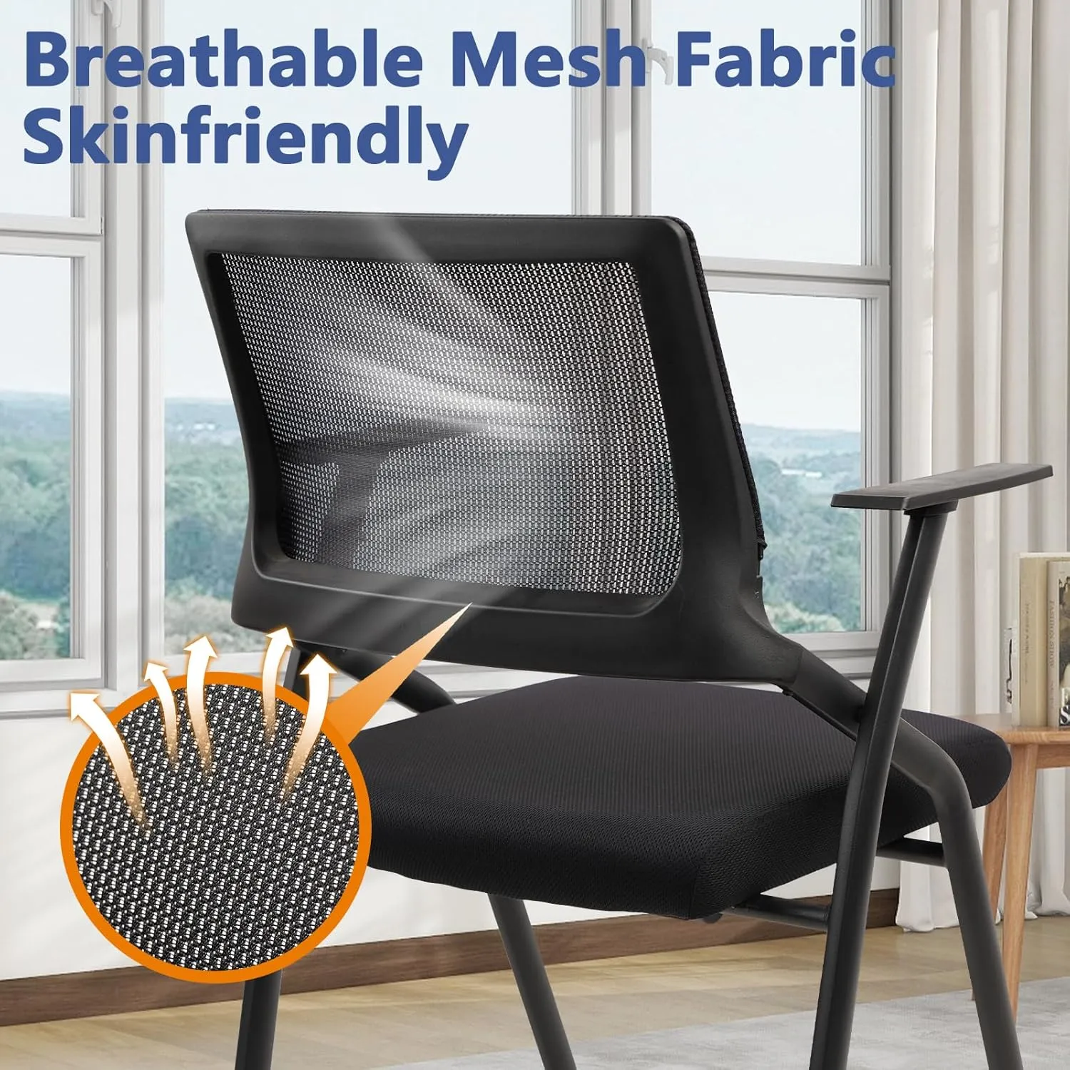 CLATINA Stackable & Foldable Office Chairs with Ergonomic Lumbar Support and Thickened Seat Cushion, Folding Mesh Fabric Reception Guest Chair for School Church Conference Waiting Room Black (8pk)