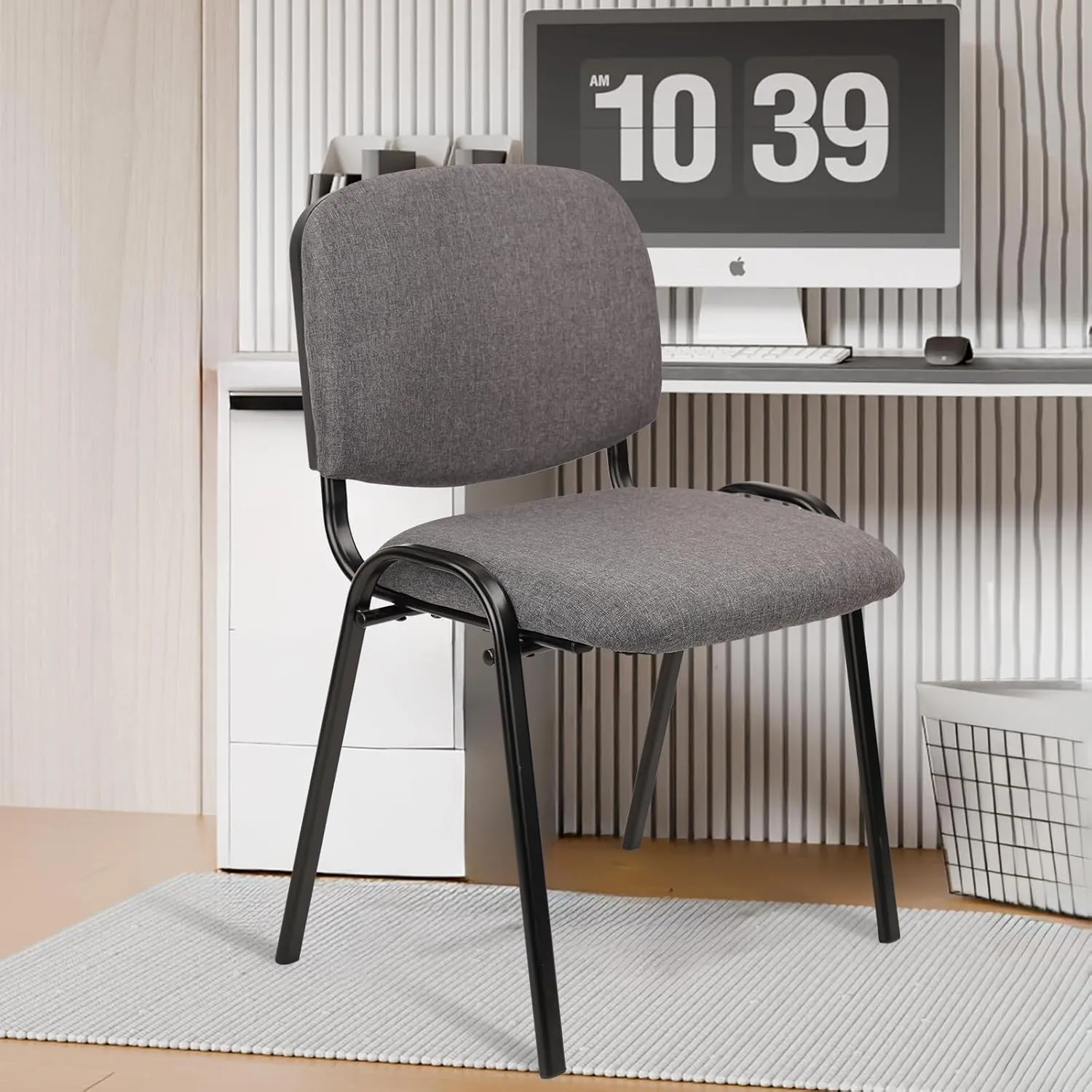 CLATINA Stackable Waiting Room Chairs, Cloth Fabric Guest Reception Chair with Upholstered Thickene Seat and Back Support, Stacking Chair Metal Leg for Office School Church Conference, Grey, 5 Pack