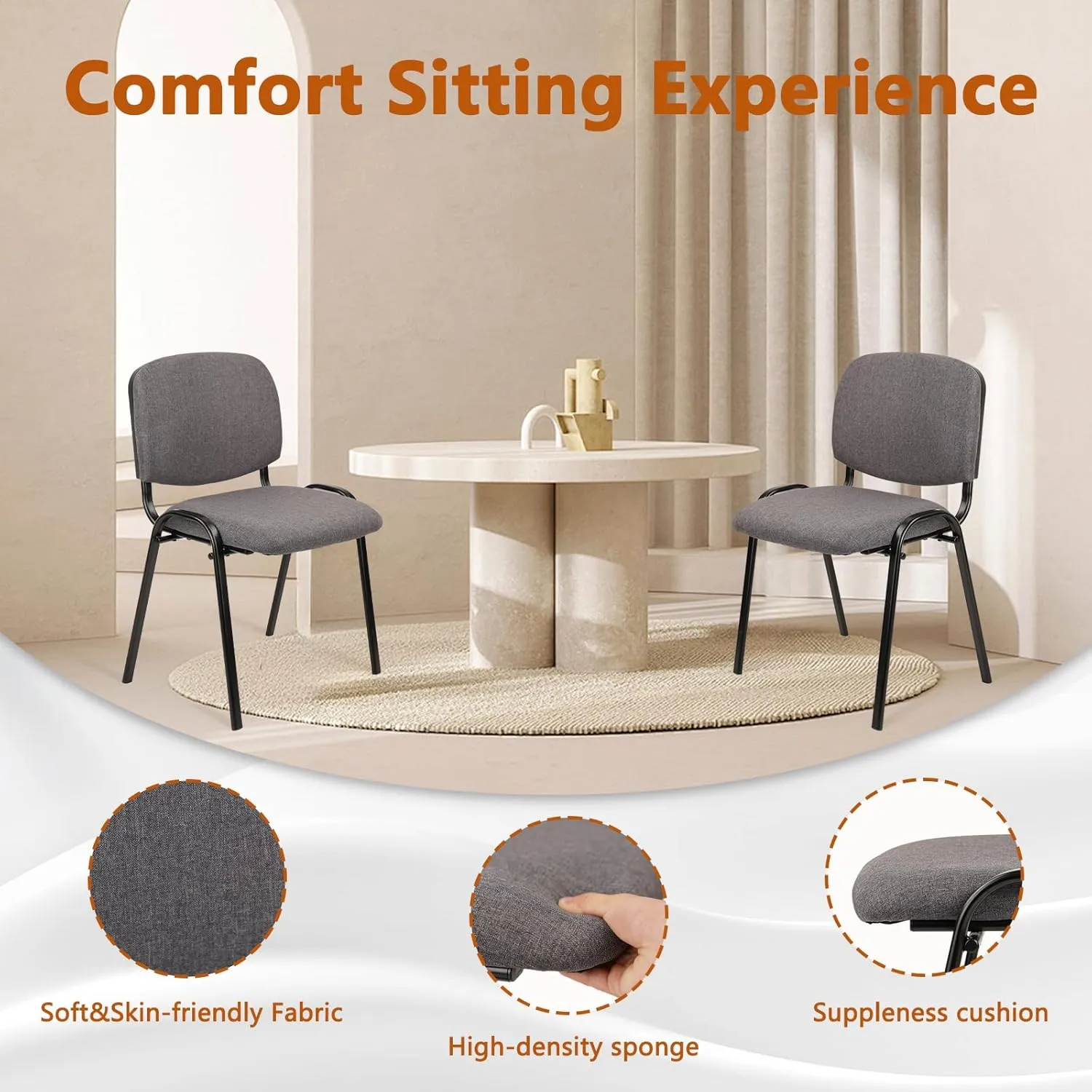 CLATINA Stackable Waiting Room Chairs, Cloth Fabric Guest Reception Chair with Upholstered Thickene Seat and Back Support, Stacking Chair Metal Leg for Office School Church Conference, Grey, 5 Pack