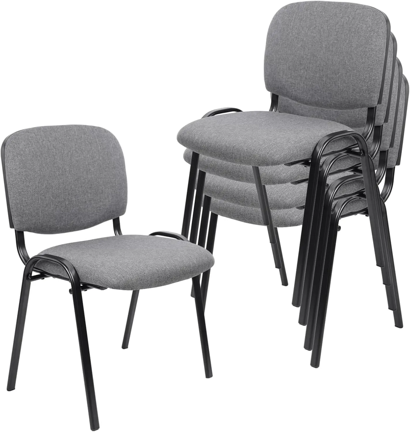 CLATINA Stackable Waiting Room Chairs, Cloth Fabric Guest Reception Chair with Upholstered Thickene Seat and Back Support, Stacking Chair Metal Leg for Office School Church Conference, Grey, 5 Pack