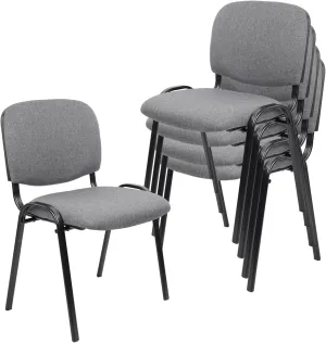 CLATINA Stackable Waiting Room Chairs, Cloth Fabric Guest Reception Chair with Upholstered Thickene Seat and Back Support, Stacking Chair Metal Leg for Office School Church Conference, Grey, 5 Pack