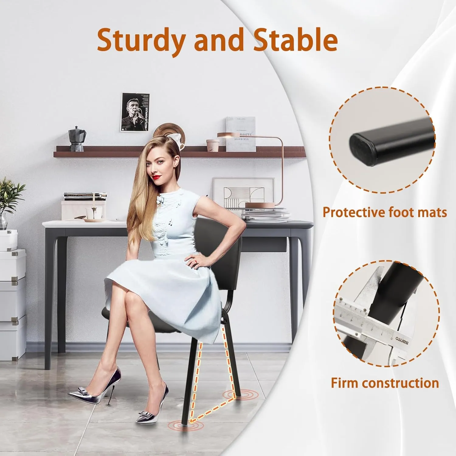 CLATINA Stackable Waiting Room Chairs, PU Leather Guest Reception Chair with Upholstered Thickene Seat and Back Support, Stacking Chair Metal Leg for Office School Church Conference, Black, 5 Pack