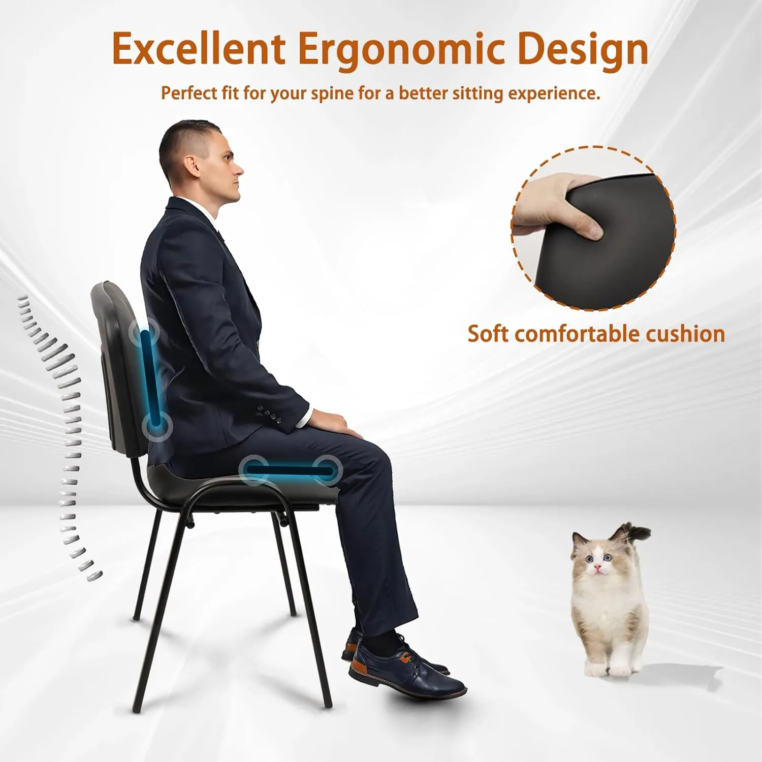 CLATINA Stackable Waiting Room Chairs, PU Leather Guest Reception Chair with Upholstered Thickene Seat and Back Support, Stacking Chair Metal Leg for Office School Church Conference, Black, 5 Pack
