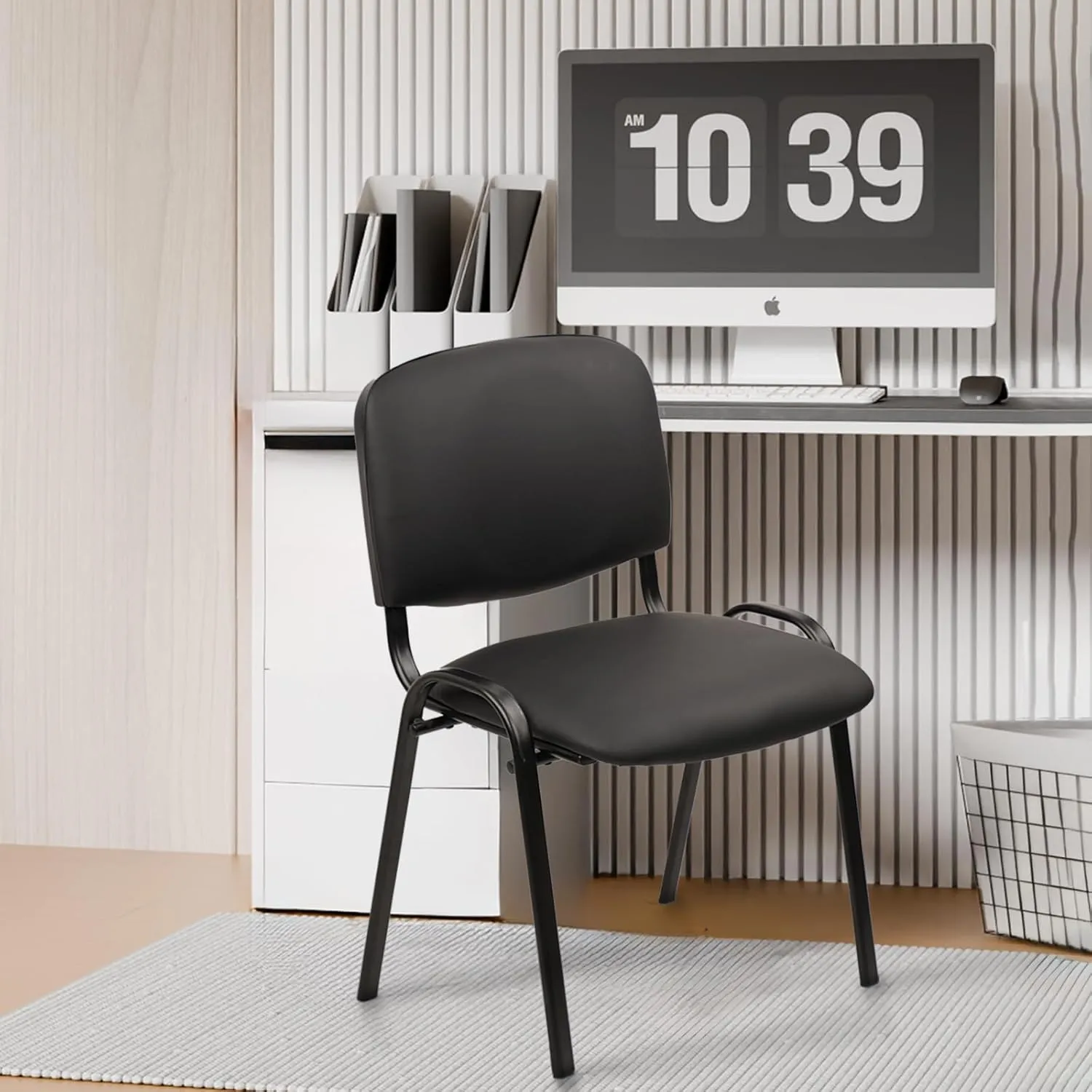CLATINA Stackable Waiting Room Chairs, PU Leather Guest Reception Chair with Upholstered Thickene Seat and Back Support, Stacking Chair Metal Leg for Office School Church Conference, Black, 5 Pack