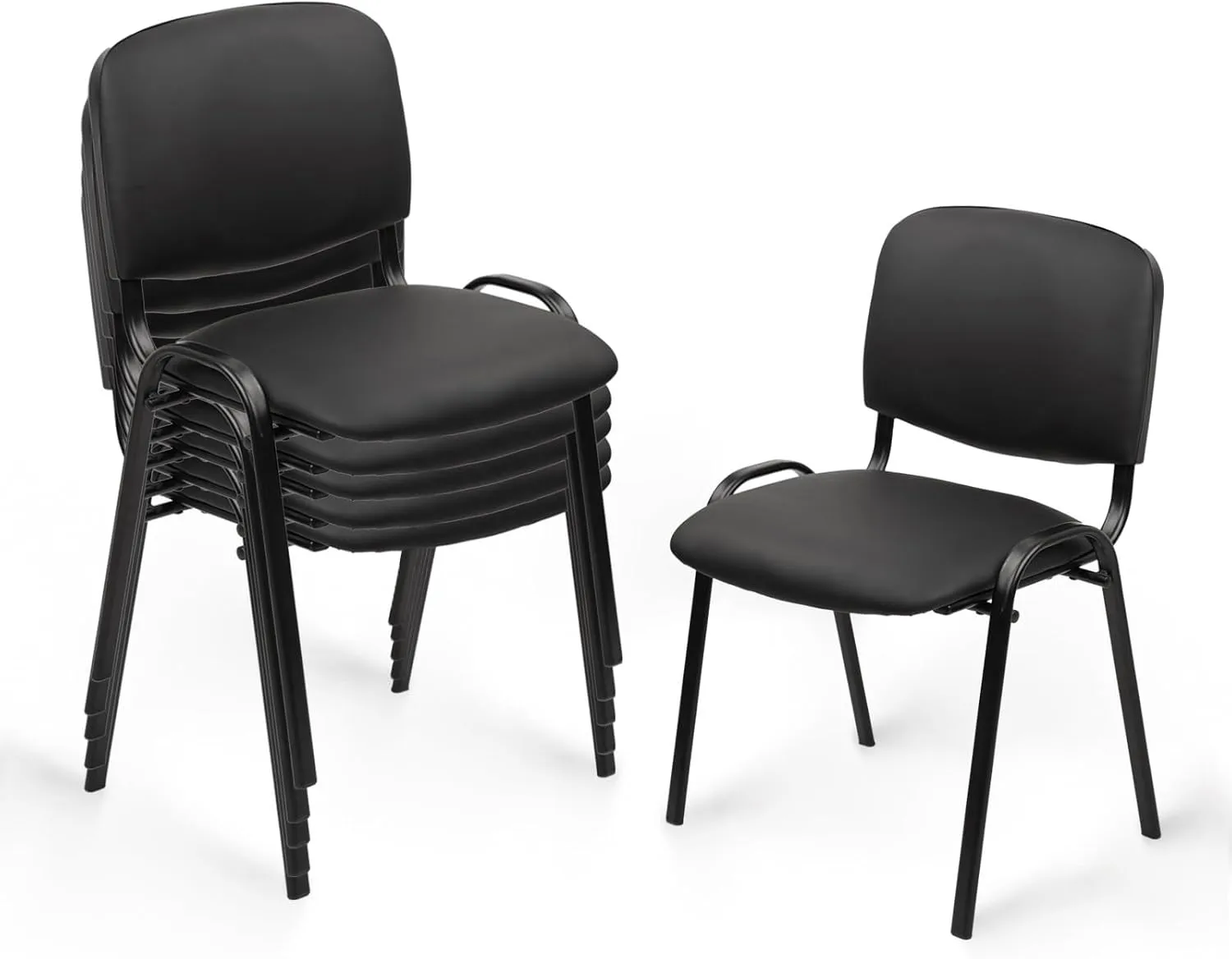 CLATINA Stackable Waiting Room Chairs, PU Leather Guest Reception Chair with Upholstered Thickene Seat and Back Support, Stacking Chair Metal Leg for Office School Church Conference, Black, 5 Pack