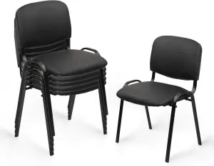 CLATINA Stackable Waiting Room Chairs, PU Leather Guest Reception Chair with Upholstered Thickene Seat and Back Support, Stacking Chair Metal Leg for Office School Church Conference, Black, 5 Pack